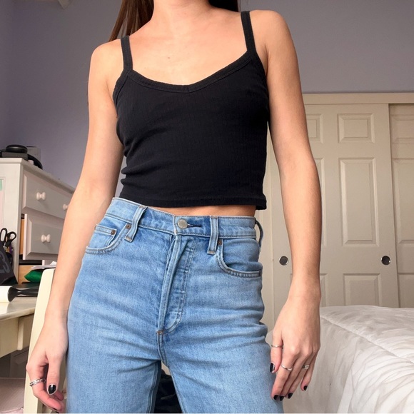 Topshop Black Ribbed Cropped Tank Top - Picture 2 of 3